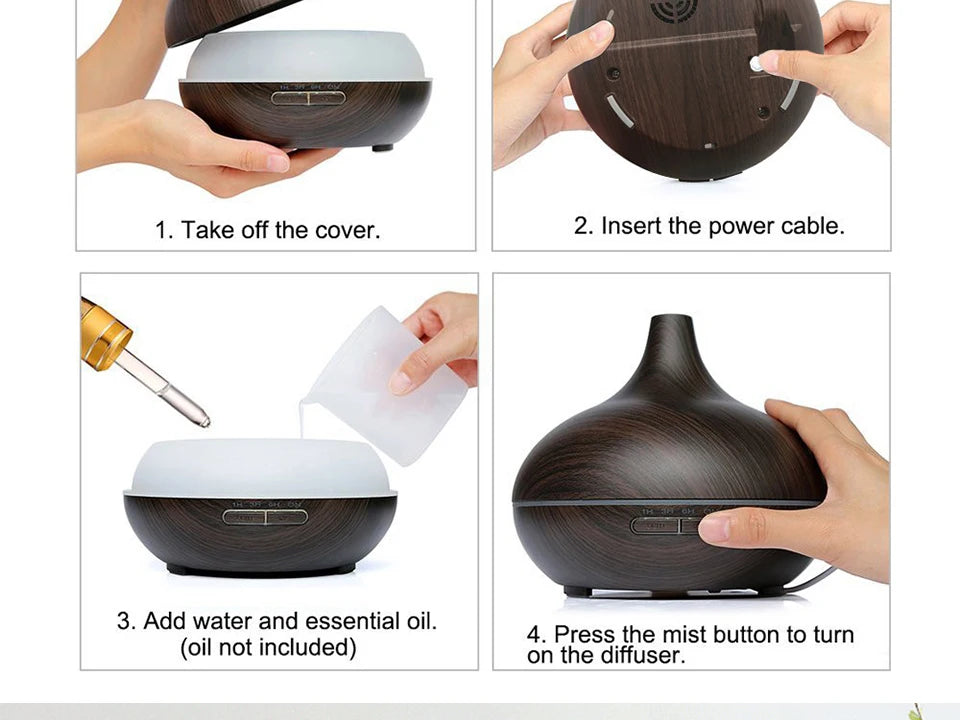 Aroma Diffuser Essential Oil Diffusor Air Humidifier Ultrasonic Remote Control 7 Color LED Lamp Mist Maker For Home 300ml 500ml