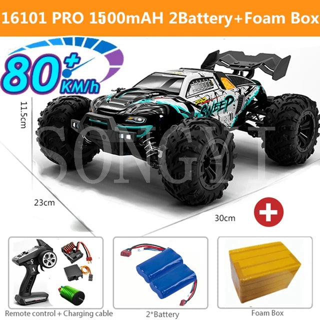 1:16 80km/h Brushless RC Drift Car With LED Lights 4WD Electric High Speed Racing Remote Control Monster Truck for Kids Adults