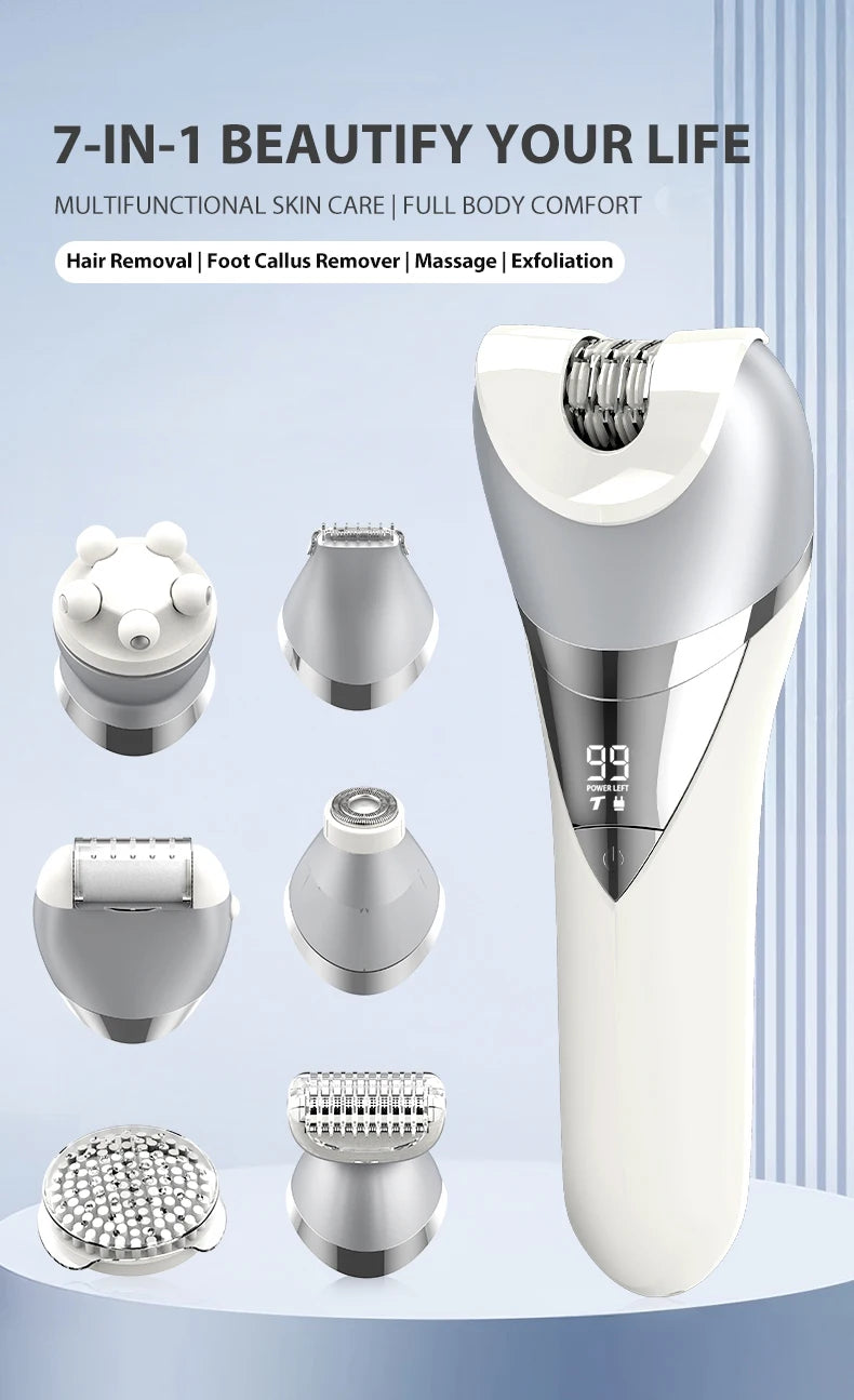 7in1 Electric Hair Removal for Women Bikini Trimmer Razor Massager Foot Callus Remover Waterproof Body Epilator Facial Razor