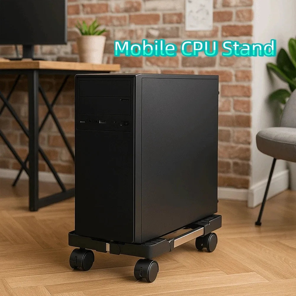Desktop Stand Adjustable Mobile CPU Stand Scalable Stable CPU Stand with Universal Wheels Computer Mainframe Rack Office