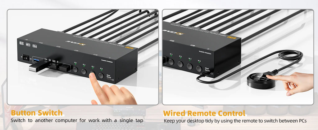KVM Switch 3 Monitors 4 Computers 4K@60Hz 4K144Hz 8K260Hz,USB 3.0 HDMI Displayport KVM Switch Triple Monitor for Keyboard Mouse