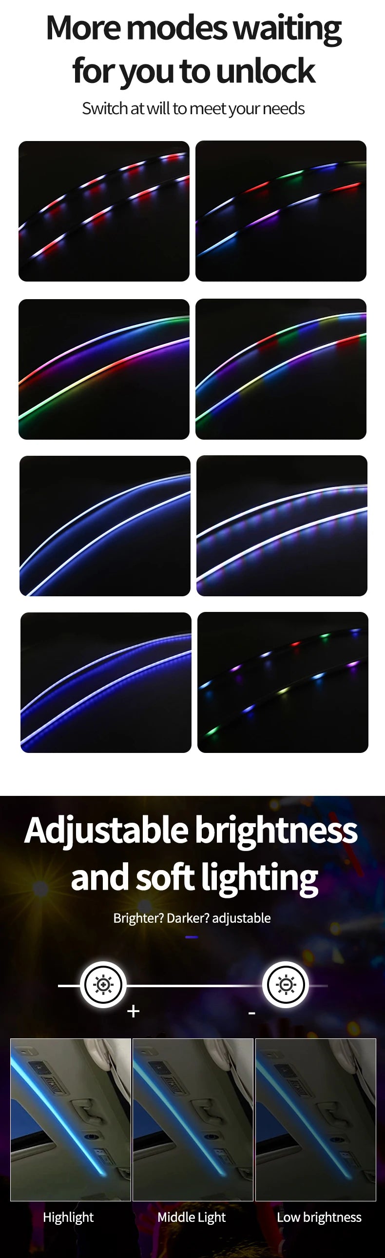 LED light strip for Car sunroof 150cm Acrylic LED Decorative light strip Interior lights Car Skylight ambient light multicolour