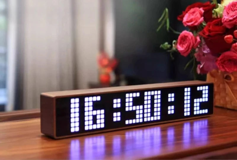 LED Desk Clocks Solid Wood Table Clocks Creative Digital Electronic Clock Modern WiFi Desktop Clock for Living Room Furniture