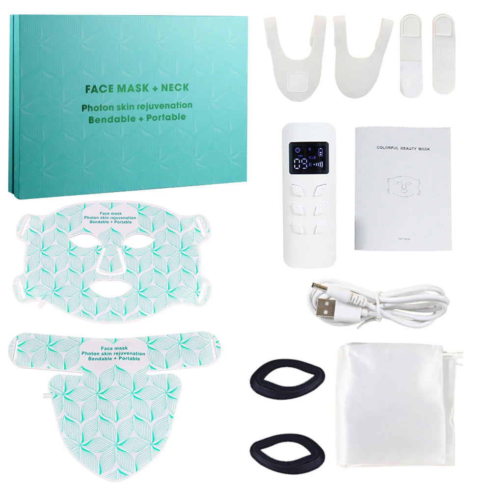 7 Colors + Infrared LED Face Mask and Neck Red Light Therapy Anti Aging Wrinkle Acne Pore Oil Control Skin Tighten Whiten