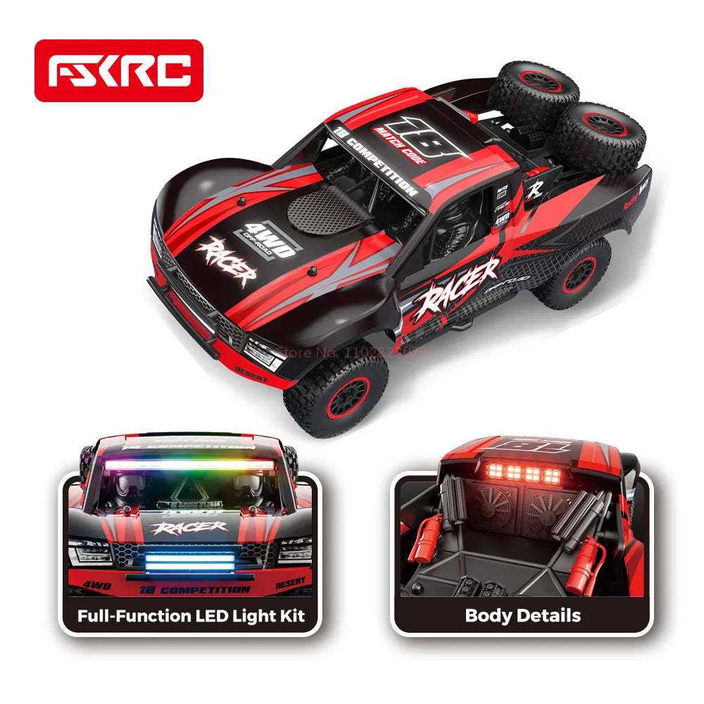 Hb-Rd1201-1204 1:12 Scale 4WD High-Speed Remote Control Car with LED Light 2.4GHz Frequency 45km/h RC Short Truck Toy Model