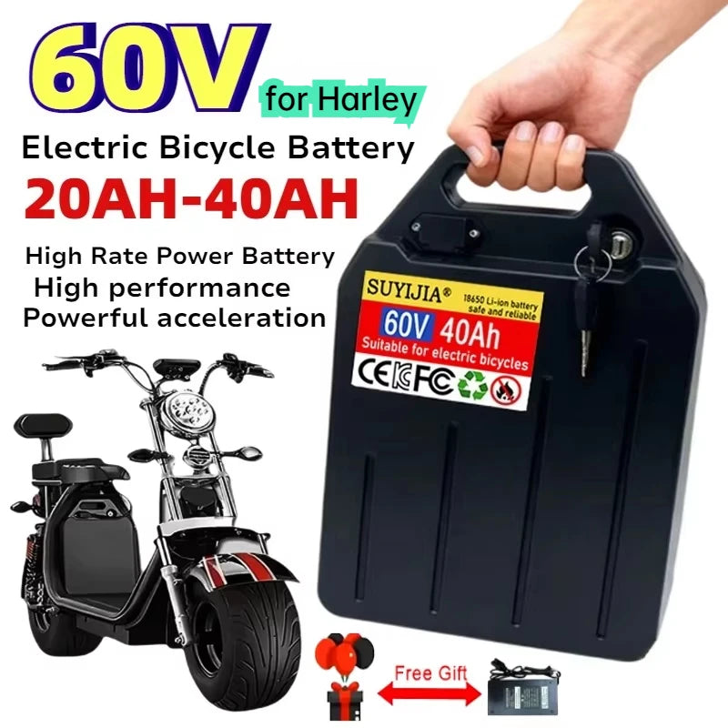 60V 20Ah-40Ah Electric Motorcycle Li-ion Battery Pack 2000W for Harley Two Wheel Foldable Citycoco Electric Scooter,Free Charger