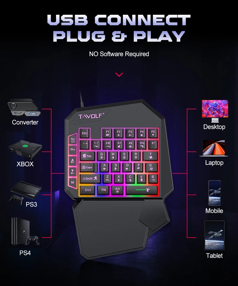 Mechanical Gaming Keyboard Kit 5 In 1 Set One Hand Keyboard 5D Mechanical Gamer Mouse Converter Mobile Game Pro Converter