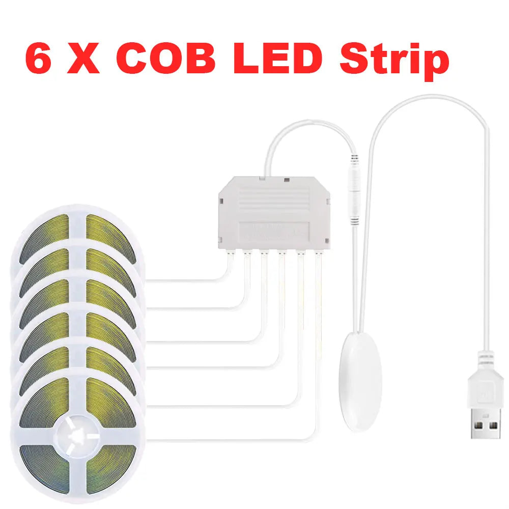 COB LED Strip Lights 5V USB 1/2/3M Strip 1-6 Pcs With Penetrating Wood Touch Dimmer Switch For Kitchen,Showcase,Cabinet Lighting