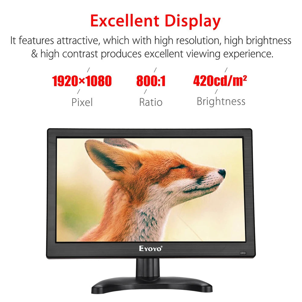 Eyoyo 12 Inch CCTV Surveillance Security Monitor HD 1920*1080 IPS LCD Home Office Desktop Display With Speaker VGA BNC USB Input