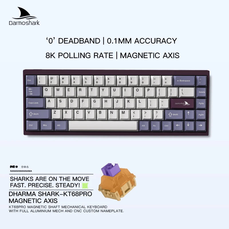 Darmoshark KT68 Pro Gaming Mechanical Keyboard Wired Hot Swap 68 Keys Aluminum Alloy Customized Magnetic Axis Kailh Switch