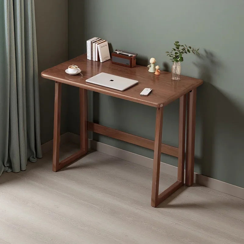 Solid Wood Folding Desk for Home Office – No Assembly Computer Table Study Writing Desk 15mm Thick Desktop Small Workstation