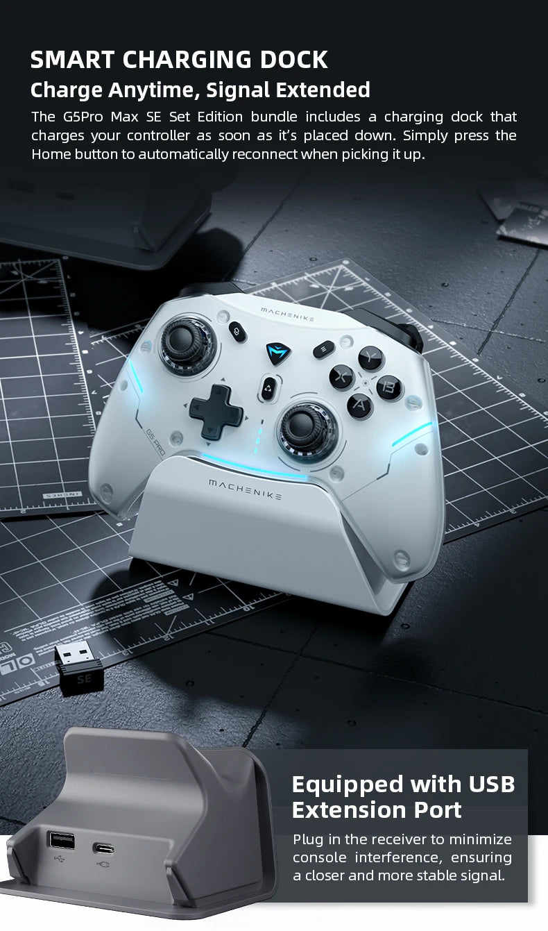 MACHENIKE G5Pro Max SE Gaming Controller With Charging Dock Optional Hall Effect Joysticks Triggers RGB Light Wireless Gamepad