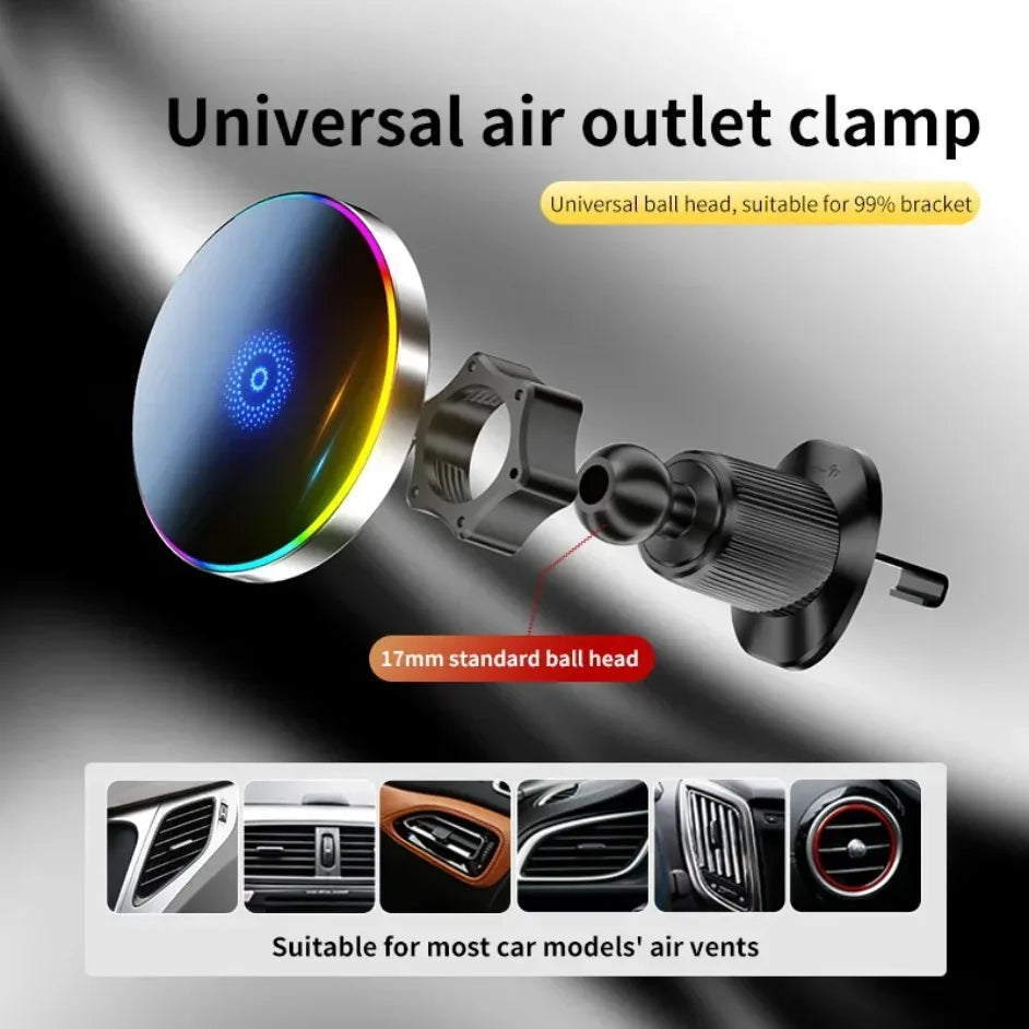 Magnetic Wireless Car Charger  Phone Stand For Magsafe iPhone 17 16 15 14 13 12 Pro Max Air Vent RGB Fast Charging Station Mount