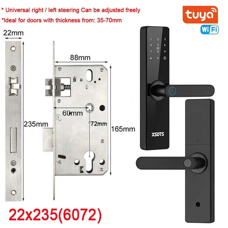 Electronic Smart Door Lock With Biometric Fingerprint Smart Card Password Key Unlock USB Tuya APP Emergency Charge lock For home