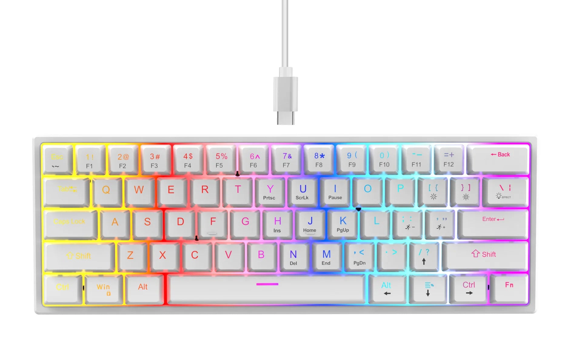61 Keys Mechanical Keyboard Wired Gaming Keyboard Portable Ergonomics Keyboard Hot-Swappable RGB Backlit Cyan Axis Keycap For PC