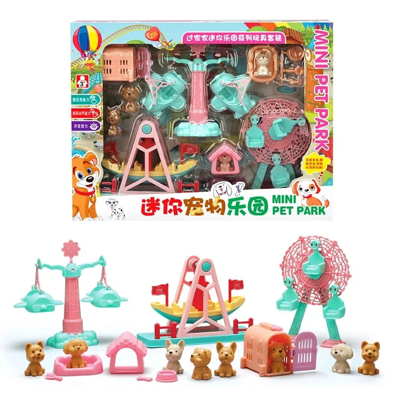Children's DIY Mini Simulational Amusement Pet Dog Cat Park Toys Appliance Play Pretend Toy Set For Girls Boys Birthday Toys