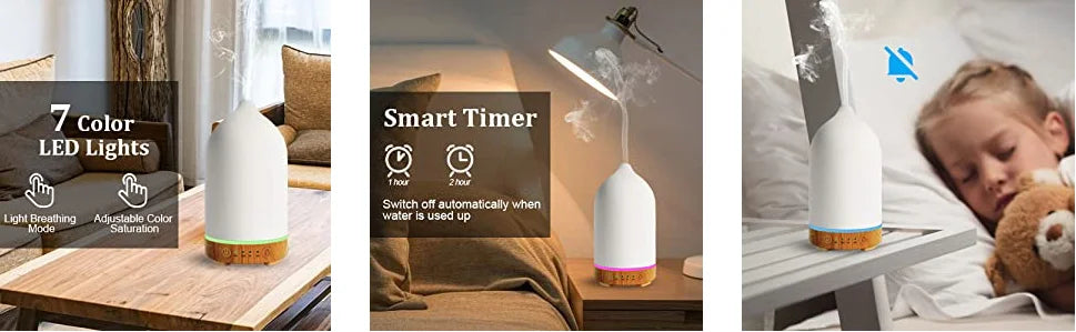 Ceramic Diffuser 100ML  Essential Oil Diffuser  Air Humidifier  With 7 LED  Ultrasonic Aromatherapy Diffusers for Home
