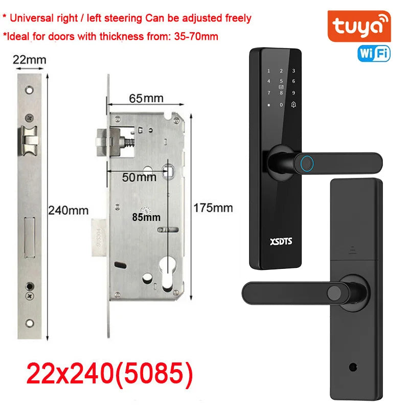 Electronic Smart Door Lock With Biometric Fingerprint Smart Card Password Key Unlock USB Tuya APP Emergency Charge lock For home