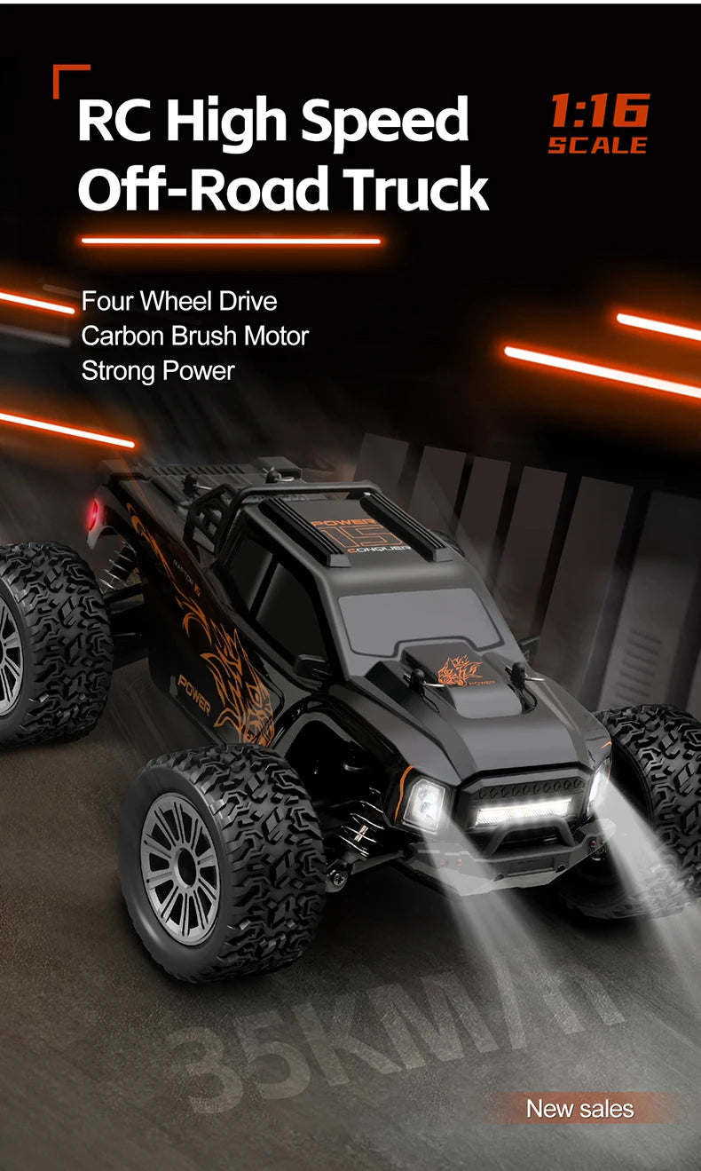 WLtoys 164018 1/16 Scale RC Car Off-Road 4WD Electric Remote Control Big Foot Climbing Truck with LED Lights High-Speed 2.4G