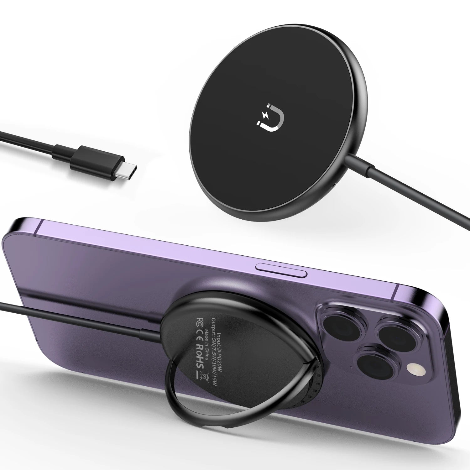 15w Maxsafe Wireless Pad Fast Charging Type-c Magnetic Car Wireless Charger For iPhone 14 13 16 15 Pro XS Max Mini X XR