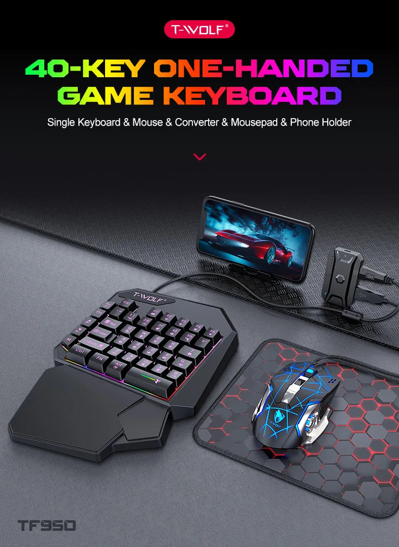 Mechanical Gaming Keyboard Kit 5 In 1 Set One Hand Keyboard 5D Mechanical Gamer Mouse Converter Mobile Game Pro Converter
