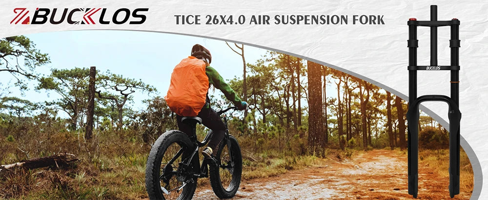 BUCKLOS 26*4.0 Snow Bike Fork Air Suspension Bicycle Fat Fork 4.0 Tire 9*135mm Mountain Bike Forks Beach E-Bike Forks