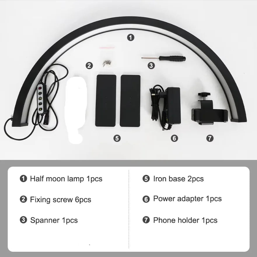 30in Nail Desk Lamp 39W 364Leds Light for Nails Aluminum Alloy Dimmable 3000K-6500K Half Moon Lamp for Lash Extensions Skincare