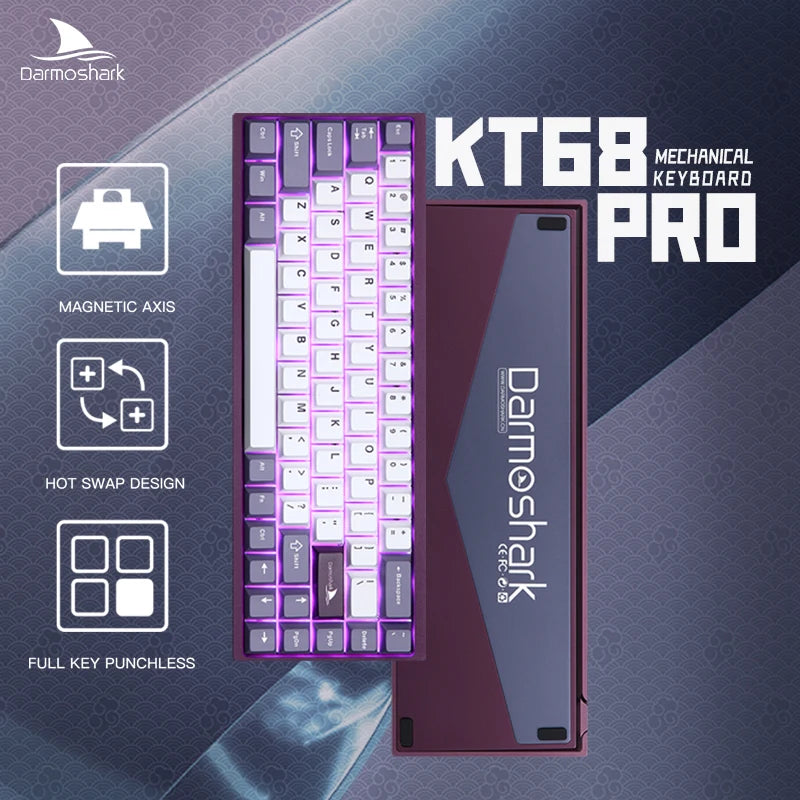 Darmoshark KT68 Pro Gaming Mechanical Keyboard Wired Hot Swap 68 Keys Aluminum Alloy Customized Magnetic Axis Kailh Switch