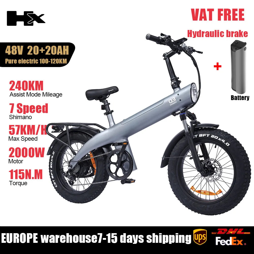 HX Q3 All-Terrain Electric Bike 48V 20Ah Long Range 2000W Ebike 57KM/H Electric Dirt Bike Fat Tire City Electric Bicycle E Bike