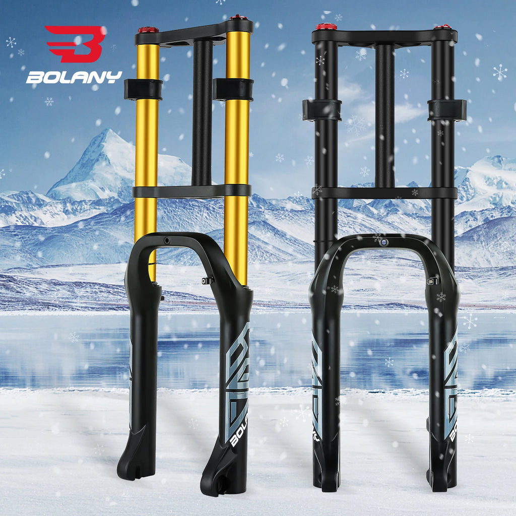 BOLANY Bicycle Snow Front Fork 20 inch 26 inch 4.0 Tire MTB Bike Fork 110mm Travel Double Shoulder Air Supension for E-Bike