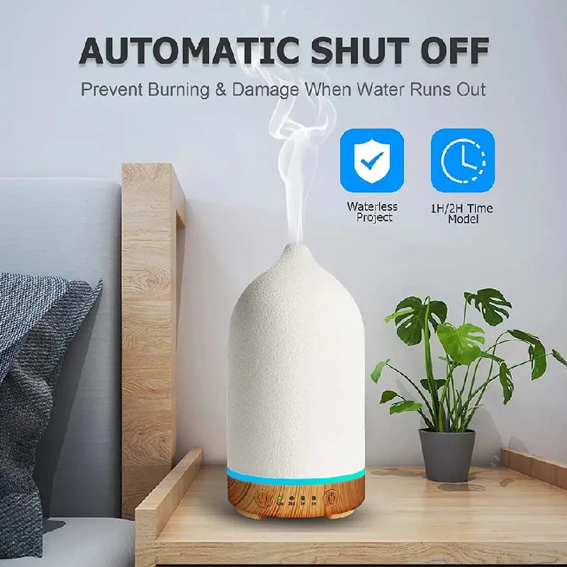 Ceramic Diffuser 100ML  Essential Oil Diffuser  Air Humidifier  With 7 LED  Ultrasonic Aromatherapy Diffusers for Home