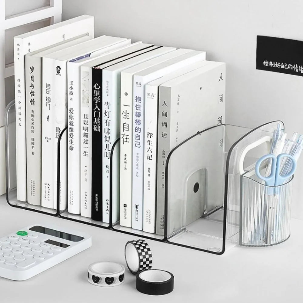 Desktop Organizer Save Space Handle Bookends Transparent Durable Divider Book Stand Simple Display Desk Storage Rack Minimalism