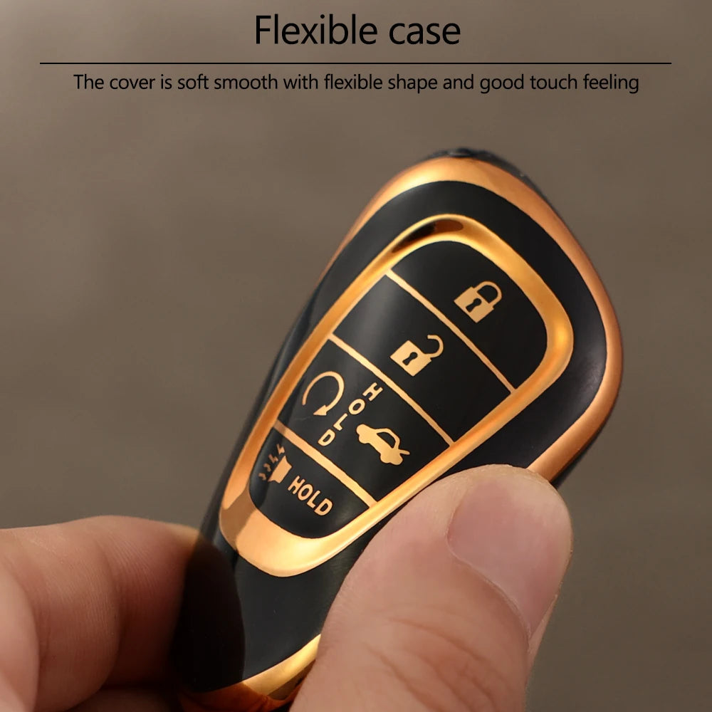 Key Fob Cover Case with Gold Trim and Detachable Keychain, Fits for Honda 2025 HR-V, CRV, Pilot, Accord, Civic Car Keys