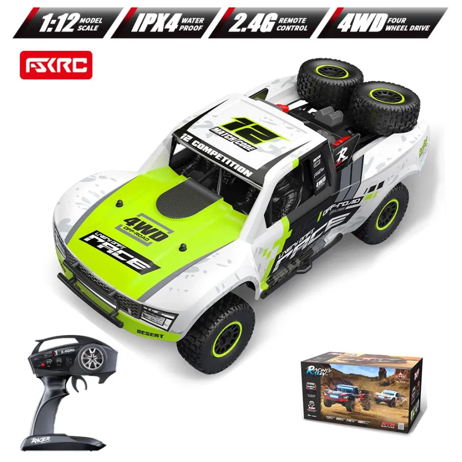 Hb-Rd1201-1204 1:12 Scale 4WD High-Speed Remote Control Car with LED Light 2.4GHz Frequency 45km/h RC Short Truck Toy Model