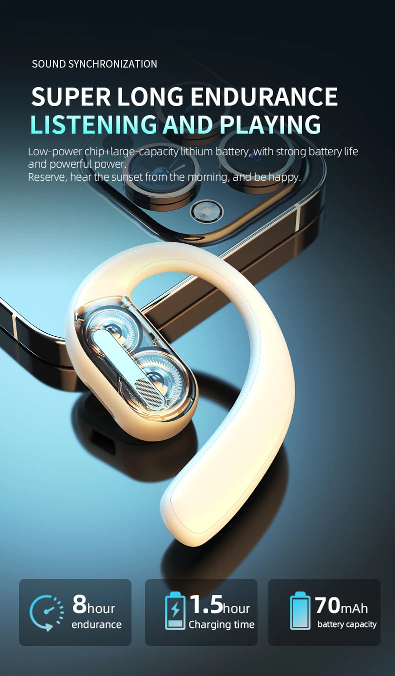 Bluetooth 5.4 Wireless Headphones Gaming Earphone Noise Canceling Ultra Long Battery Life Headset Open-Ear Stereo Sports Earbuds