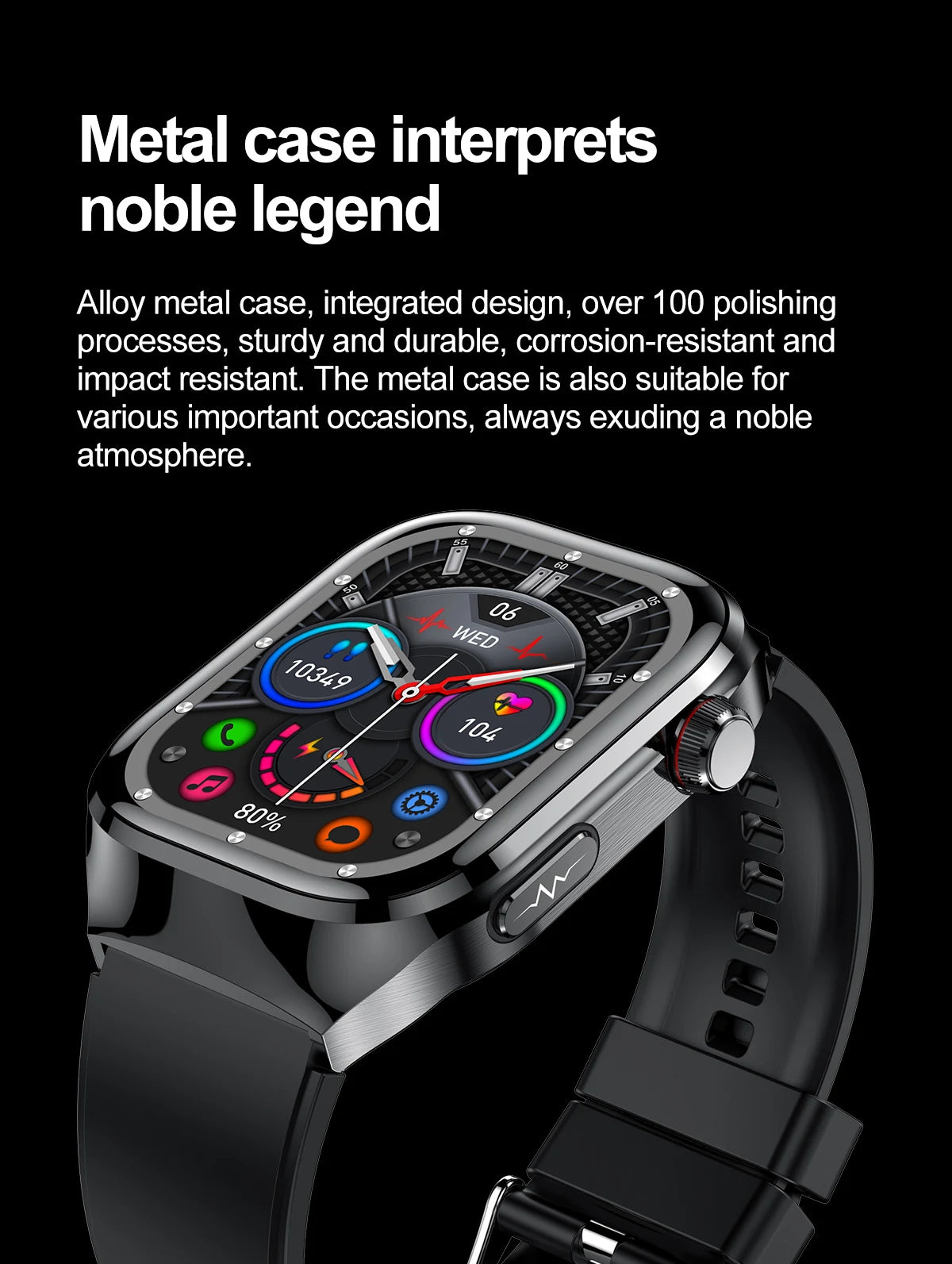 2026 New Smart Watch 2.04-inch AMOLED Screen Bluetooth Call IP68 Waterproof 650mA Sports Smartwatches Men Android Military-Grade