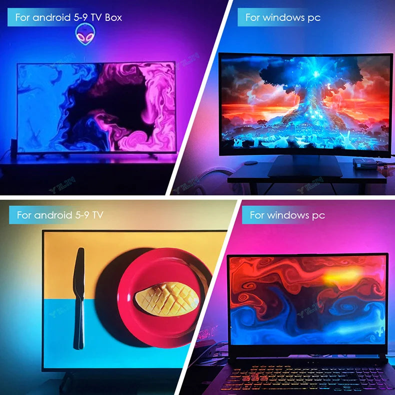 Immersive LED Strips TV PC Background Light RGBIC Dream Color Computer Screen Monitor Color Sync Smart Control Ambient Lamps
