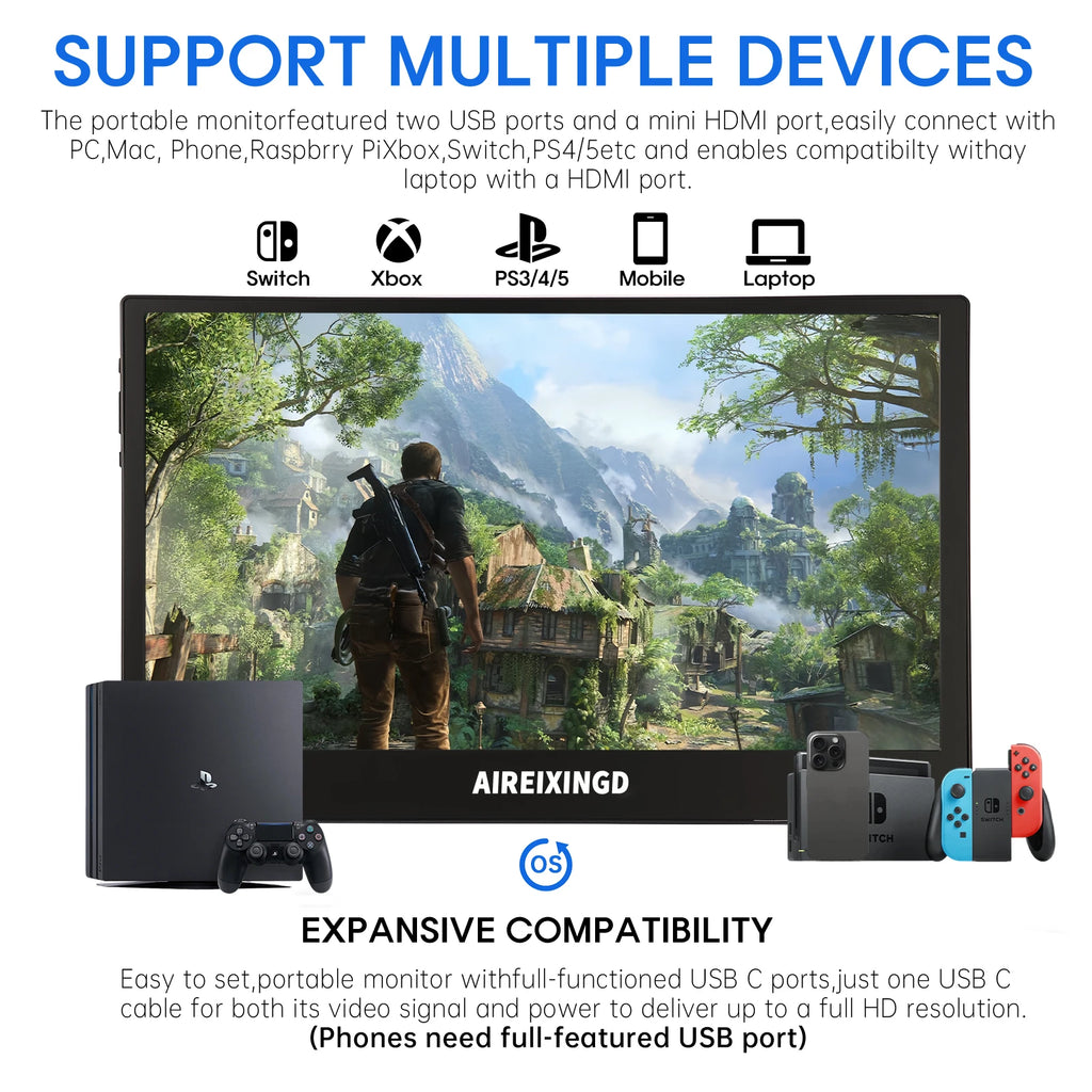 11.6 Inch Portable Monitor HDMI-Compatible Laptop second screen Gaming Extended Display For Switch/PS4/Xbox/Raspberry Pi