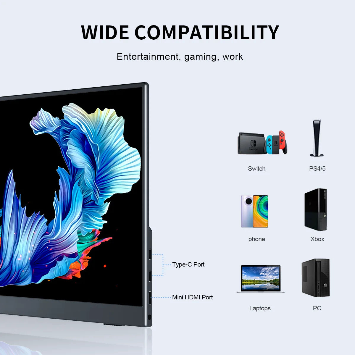 Unew Portable Monitor 13.3 inch 2560*1600 2.5K Gaming Display Screen HDMI Type-C for PS Xbox Switch Laptop Phone Tablet US Stock
