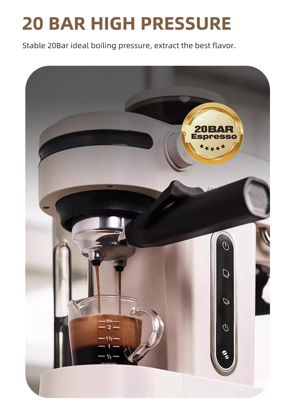 HiBREW 20 Bar Semi Automatic Espresso Coffee Maker With Grinder Bean For Cappuccino and Latte Milk Frothing System Machine H14