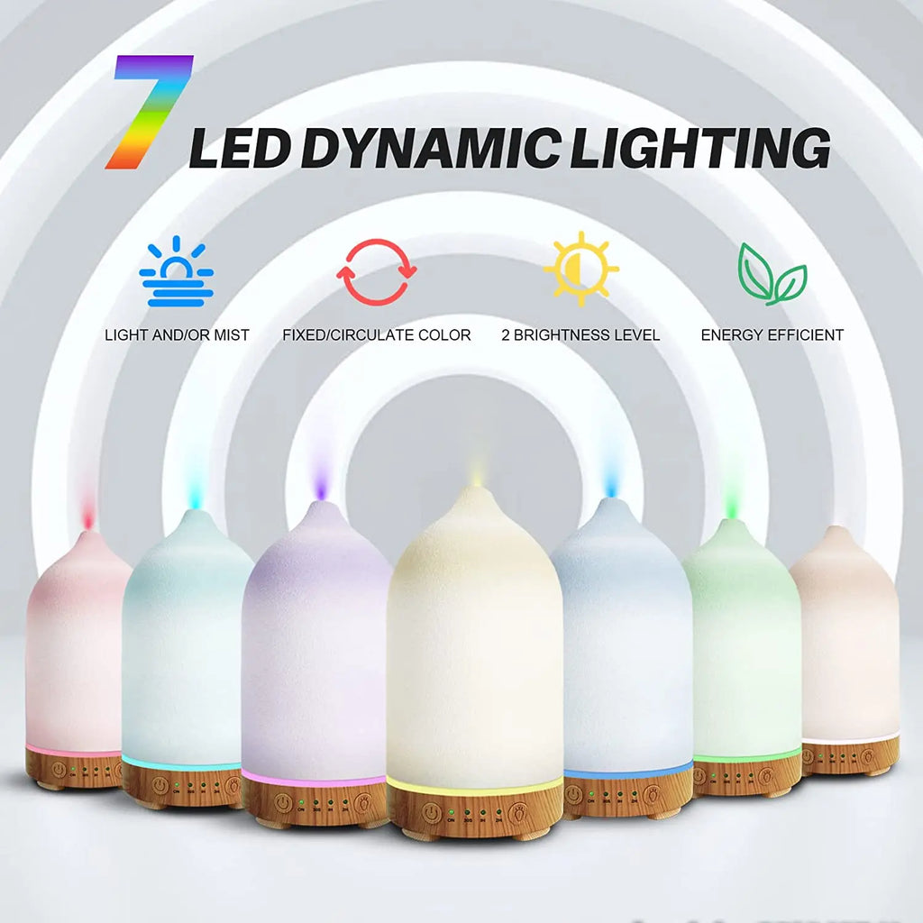 Ceramic Diffuser 100ML  Essential Oil Diffuser  Air Humidifier  With 7 LED  Ultrasonic Aromatherapy Diffusers for Home