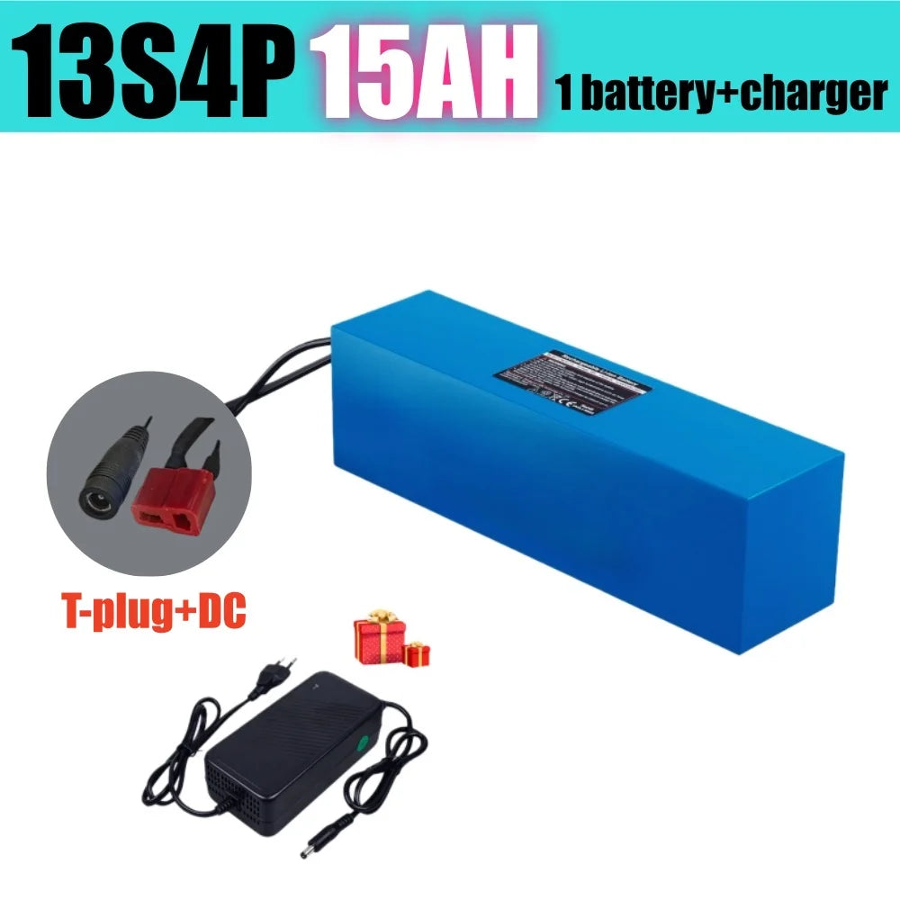13S4P 48V 15Ah battery pack with 30A BMS, suitable for 48V250-1500W motor XT60 connector lithium ion battery 18650.00