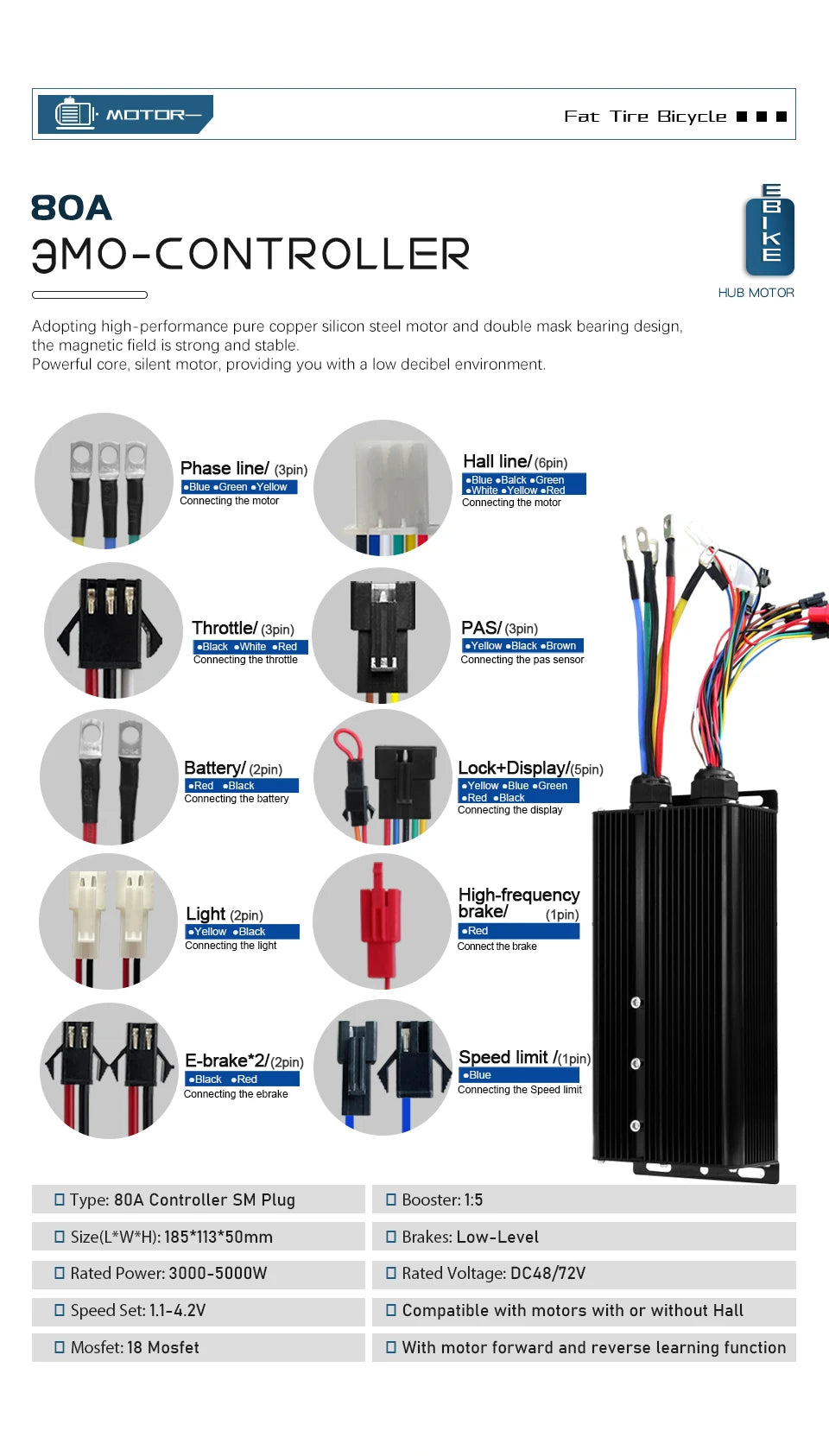 Ebike Fat Tire Conversion Kit 72V 3000W Rear Rotate Hub Motor Wheel 20/24/26 inch Dropout 170mm for Snow Electric Bicycle