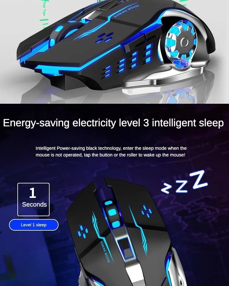 Wireless Computer Gaming Mouse, Mice With LED Backlit, Ergonomic Gamer Mouse With 6 Silent Buttons, 3 Adjustable DPI for PC