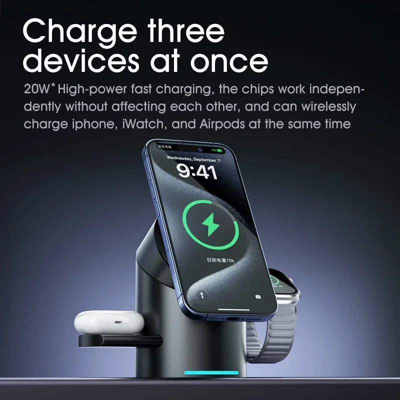 New Truly Qi2 3 In 1 Magnetic Touch Button Wireless Charger For Android iPhone iWatch Airpods Magsafe Fast Charging Dock Station