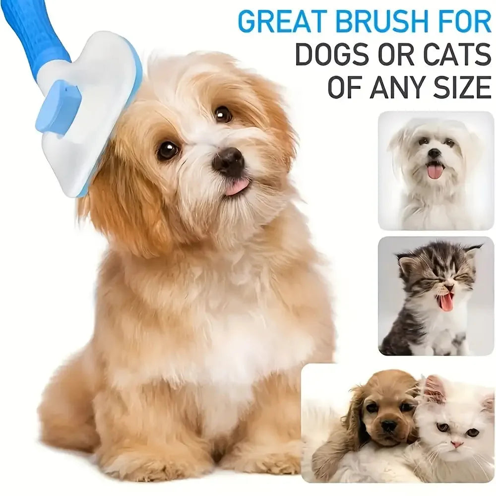 Easy Clean Pet Grooming Brush with Self-Cleaning Button, Gentle Shedding Tool for Cats Dogs Loose Hair, 4 Seasons Use