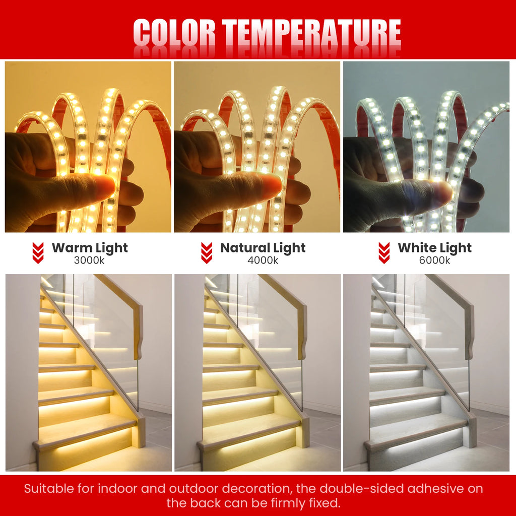 220V LED Strip Light 0.5m 5m 10m 20m 25m 30m 40m 2835 120LEDs Flexible LED Tape with Adhesive Tape Waterproof Ribbon Light