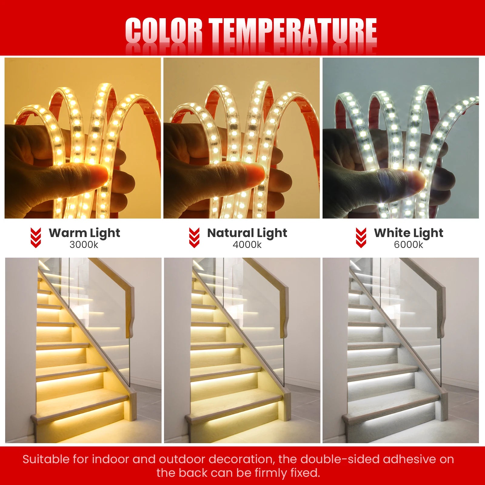 220V LED Strip Light 0.5m 5m 10m 20m 25m 30m 40m 2835 120LEDs Flexible LED Tape with Adhesive Tape Waterproof Ribbon Light