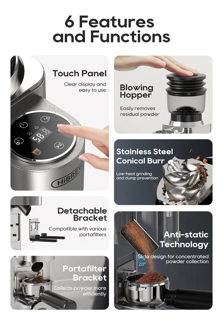 HiBREW Automatic Coffee Mill Electric Coffee Grinder with 48 Gears for Espresso American Coffee Pour Over Visual Bean Storage G7