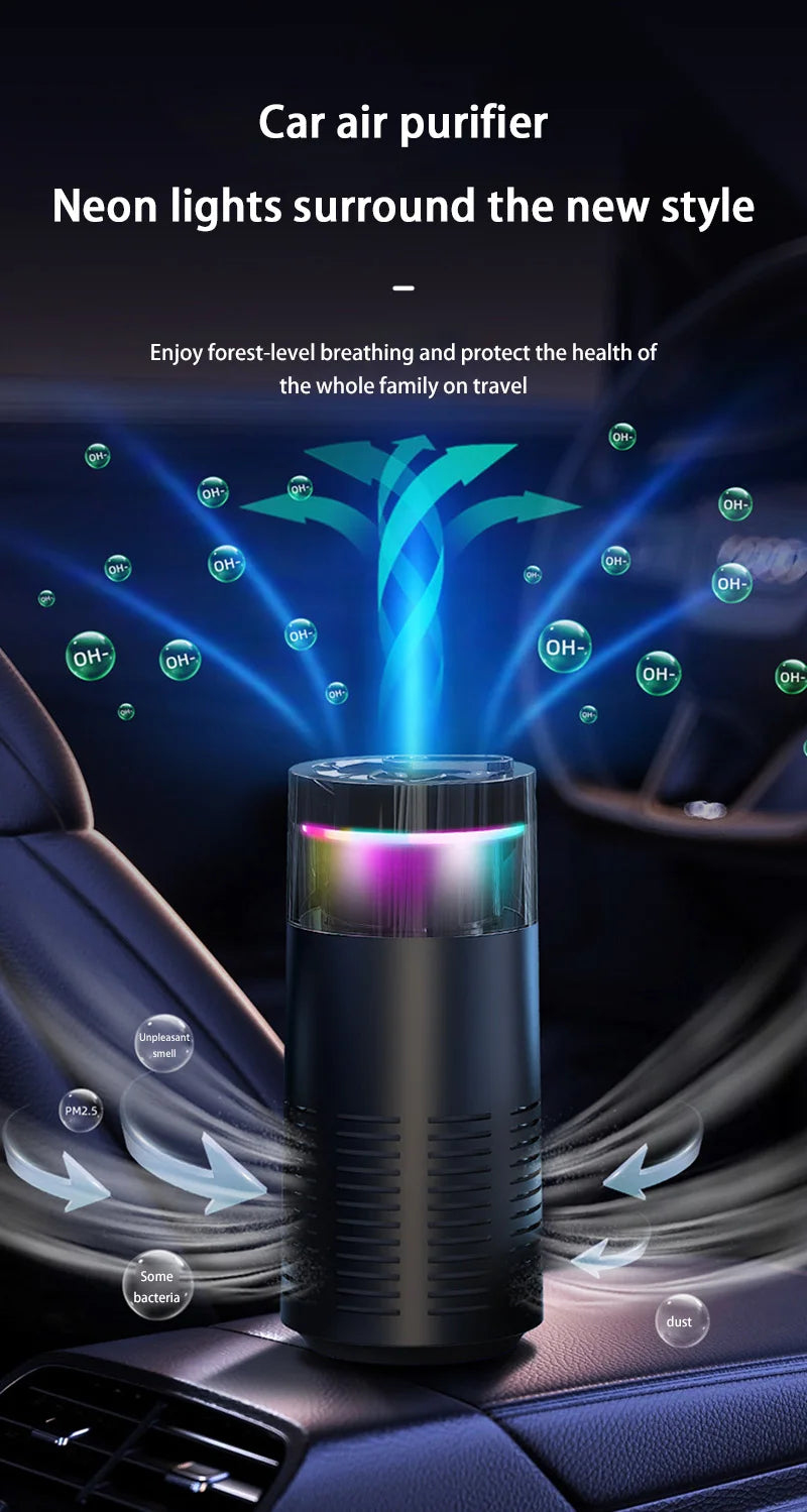 2026 New Car Air Purifier, A Negative Ion Ambient Light Car Air Purifier For Removing Formaldehyde And Odors Inside The Car